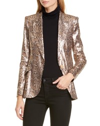 Золотой пиджак с пайетками с принтом