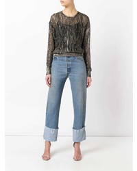 Женский золотой свитер с круглым вырезом от Saint Laurent