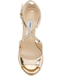 Золотые босоножки на танкетке от Jimmy Choo