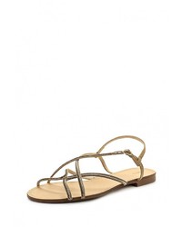 Золотые замшевые сандалии на плоской подошве от Mango