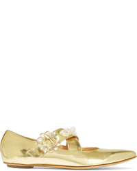 Золотые кожаные балетки с украшением от Simone Rocha