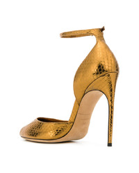 Золотые кожаные босоножки на каблуке со змеиным рисунком от Brian Atwood