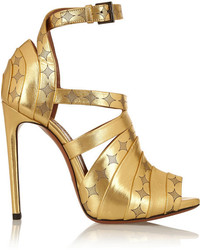 Золотые кожаные босоножки на каблуке от Alaia