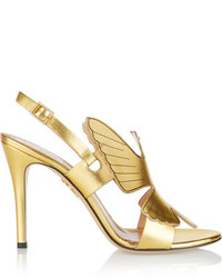 Золотые кожаные босоножки на каблуке от Charlotte Olympia