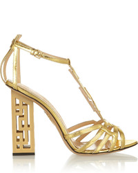 Золотые кожаные босоножки на каблуке от Charlotte Olympia