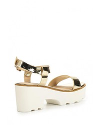 Золотые кожаные босоножки на каблуке от Diamantique