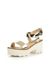 Золотые кожаные босоножки на каблуке от Diamantique