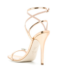 Золотые кожаные босоножки на каблуке от Giuseppe Zanotti Design