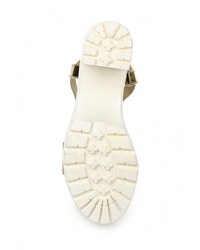 Золотые кожаные босоножки на каблуке от GLAMforever