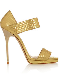 Золотые кожаные босоножки на каблуке от Jimmy Choo