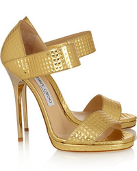 Золотые кожаные босоножки на каблуке от Jimmy Choo