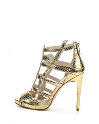 Золотые кожаные босоножки на каблуке от Liu Jo