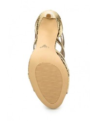 Золотые кожаные босоножки на каблуке от Liu Jo