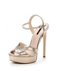 Золотые кожаные босоножки на каблуке от LOST INK