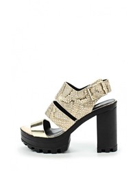 Золотые кожаные босоножки на каблуке от Mabu
