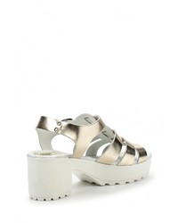 Золотые кожаные босоножки на каблуке от Mabu