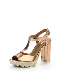 Золотые кожаные босоножки на каблуке от Mariamare