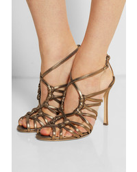 Золотые кожаные босоножки на каблуке от Sergio Rossi