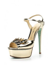 Золотые кожаные босоножки на каблуке от Nando Muzi