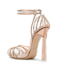 Золотые кожаные босоножки на каблуке от Casadei