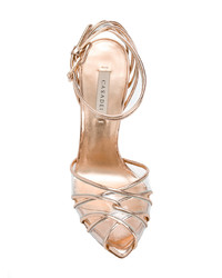 Золотые кожаные босоножки на каблуке от Casadei