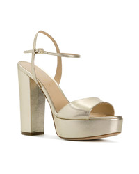 Золотые кожаные босоножки на каблуке от Deimille