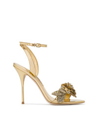 Золотые кожаные босоножки на каблуке от Sophia Webster