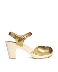 Золотые кожаные босоножки на каблуке от Swedish Hasbeens