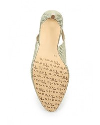 Золотые кожаные босоножки на каблуке от Tamaris