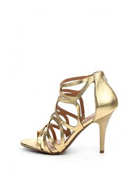 Золотые кожаные босоножки на каблуке от Vizzano