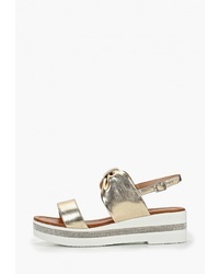 Золотые кожаные босоножки на танкетке от T.Taccardi