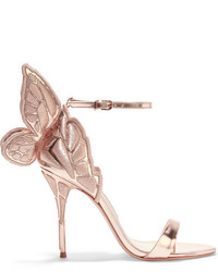 Золотые кожаные босоножки с вышивкой