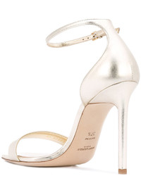 Женские золотые кожаные босоножки от Saint Laurent