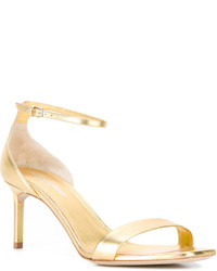 Женские золотые кожаные босоножки от Saint Laurent