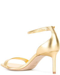 Женские золотые кожаные босоножки от Saint Laurent