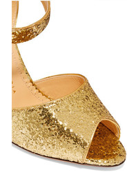 Женские золотые кожаные босоножки от Charlotte Olympia