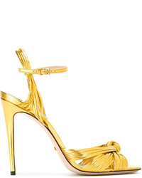 Женские золотые кожаные босоножки от Gucci