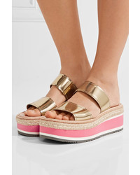 Женские золотые кожаные босоножки от Prada