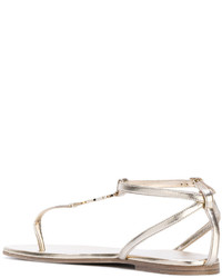 Женские золотые кожаные босоножки от Saint Laurent