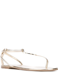 Женские золотые кожаные босоножки от Saint Laurent