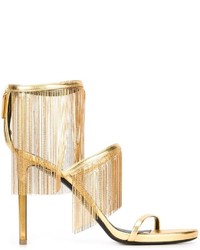 Женские золотые кожаные босоножки от Roberto Cavalli