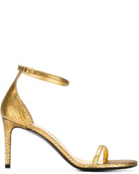 Женские золотые кожаные босоножки от Saint Laurent