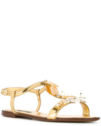Женские золотые кожаные босоножки от Dolce & Gabbana