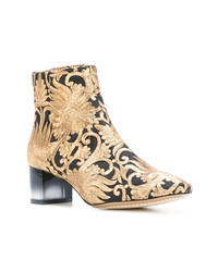 Золотые кожаные ботильоны с цветочным принтом от Tory Burch