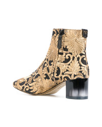 Золотые кожаные ботильоны с цветочным принтом от Tory Burch