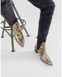 Мужские золотые кожаные ботинки челси со змеиным рисунком от Jeffery West
