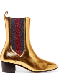Женские золотые кожаные ботинки челси от Gucci