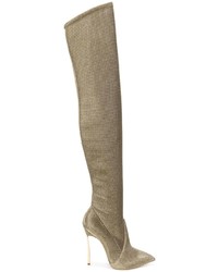 Золотые кожаные ботфорты от Casadei