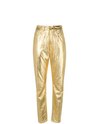 Золотые кожаные брюки-галифе