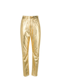 Женские золотые кожаные брюки-галифе от Philosophy di Lorenzo Serafini